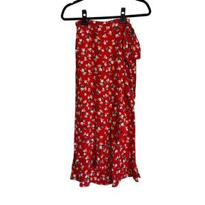 Faithful The Brand Skirt Womens Size 4 Red Celeste Floral Wrap NWOT Tiny Flaw